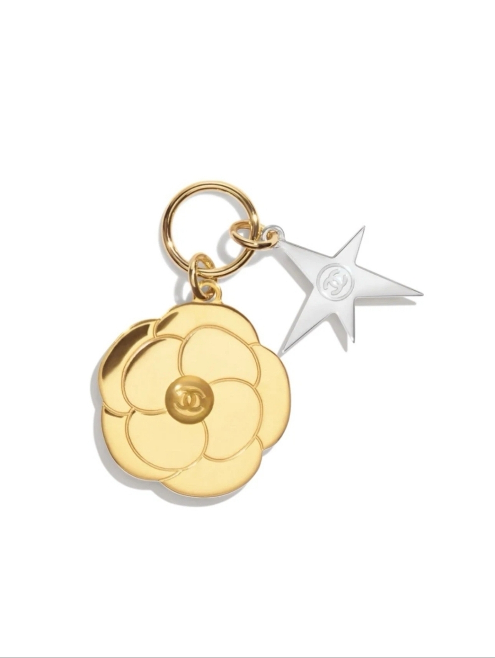 Chanel Holiday Camelia Flower Gold & Silver Star Comet Charm Key CC Logo Pendant